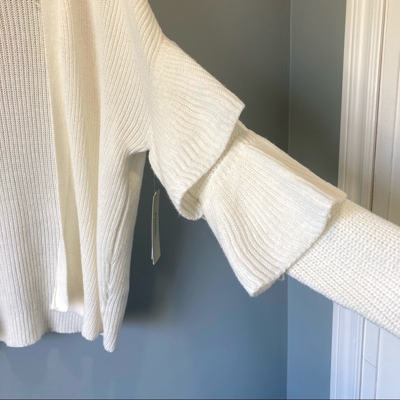 Tiered Ruffle Sleeve Open-Front Knit Cream Cardigan Sweater by Cloth Size Small - Picture 2 of 10